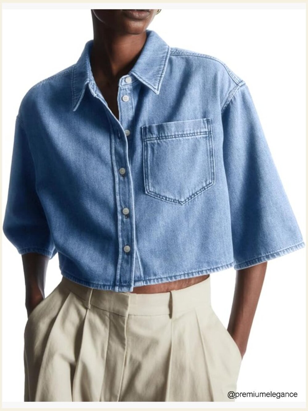 Crop Denim Shirt Half Sleeve Button Down Short Jean Jacket with Pocket